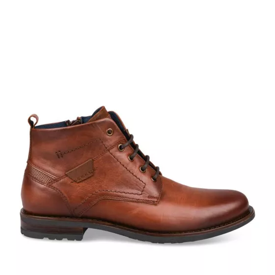 Bottines Rangers MARRON Homme CUIR Lacets DENIM SIDE CUIR