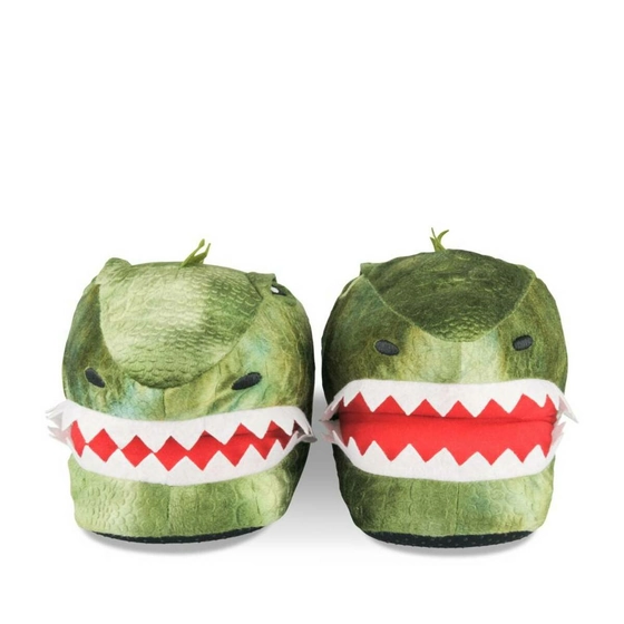 Chaussons peluche dinosaure VERT DENIM SIDE